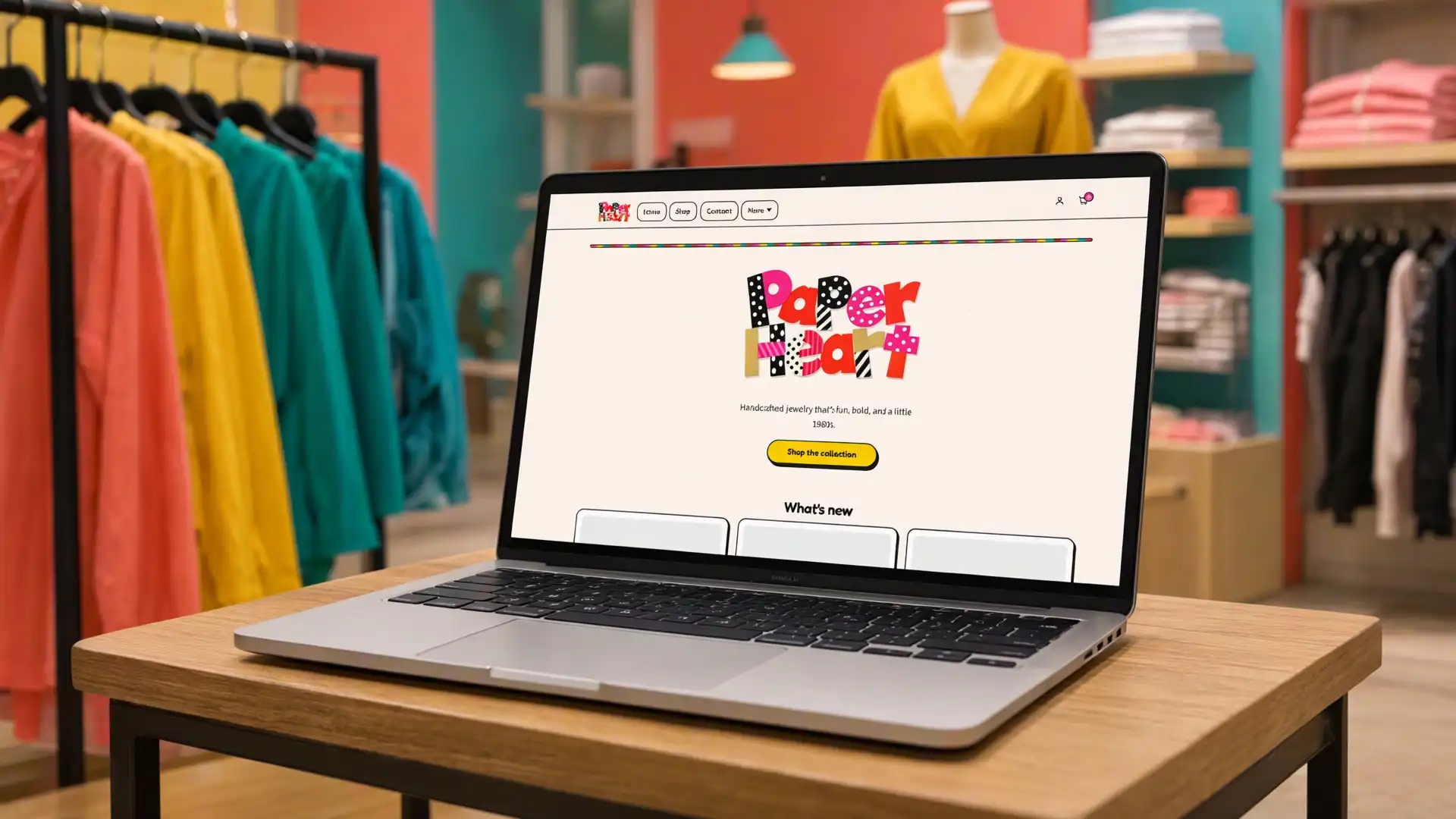 The Paper Heart handmade jewelry store on a laptop, shown in a boutique
