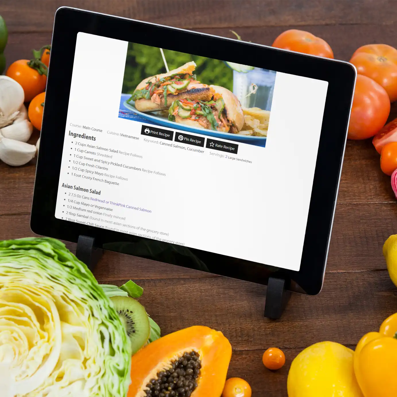 Recipe page shown on a tablet